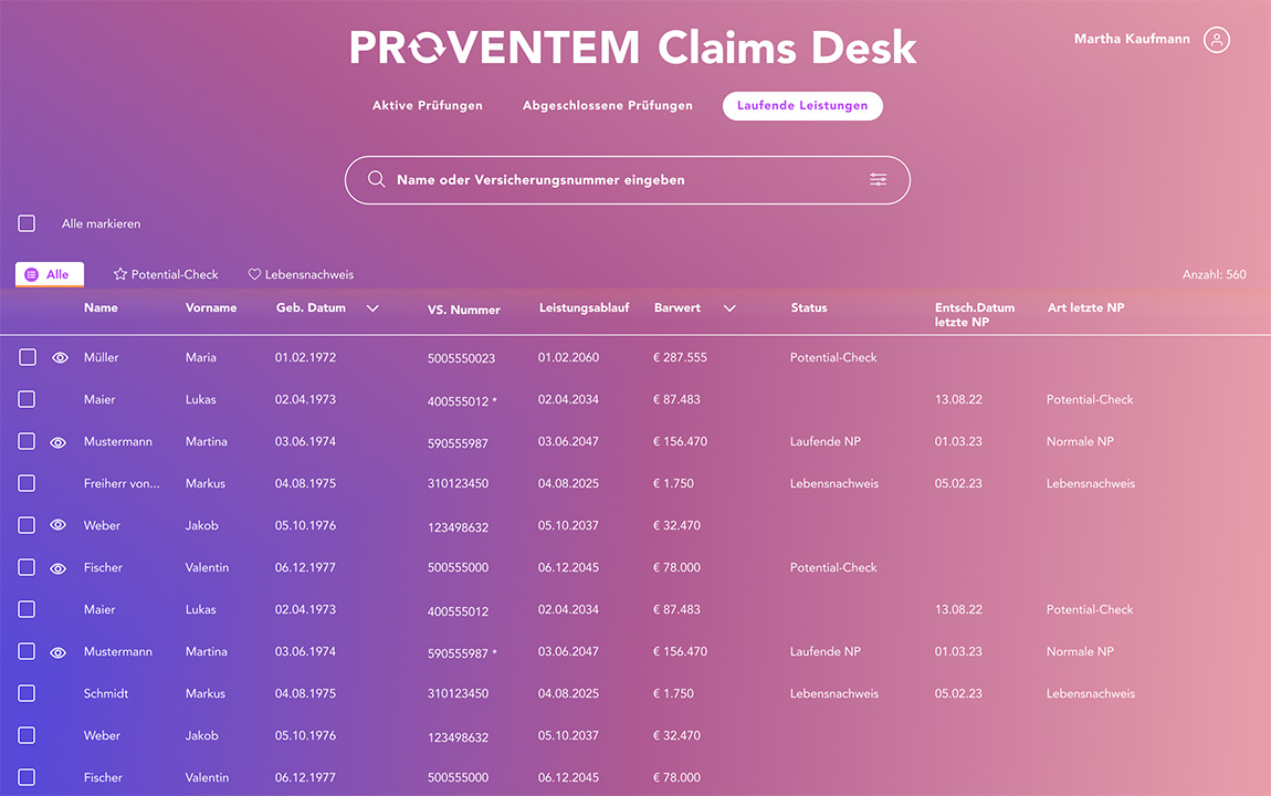 Proventem Claims Desk für Versicherungen
