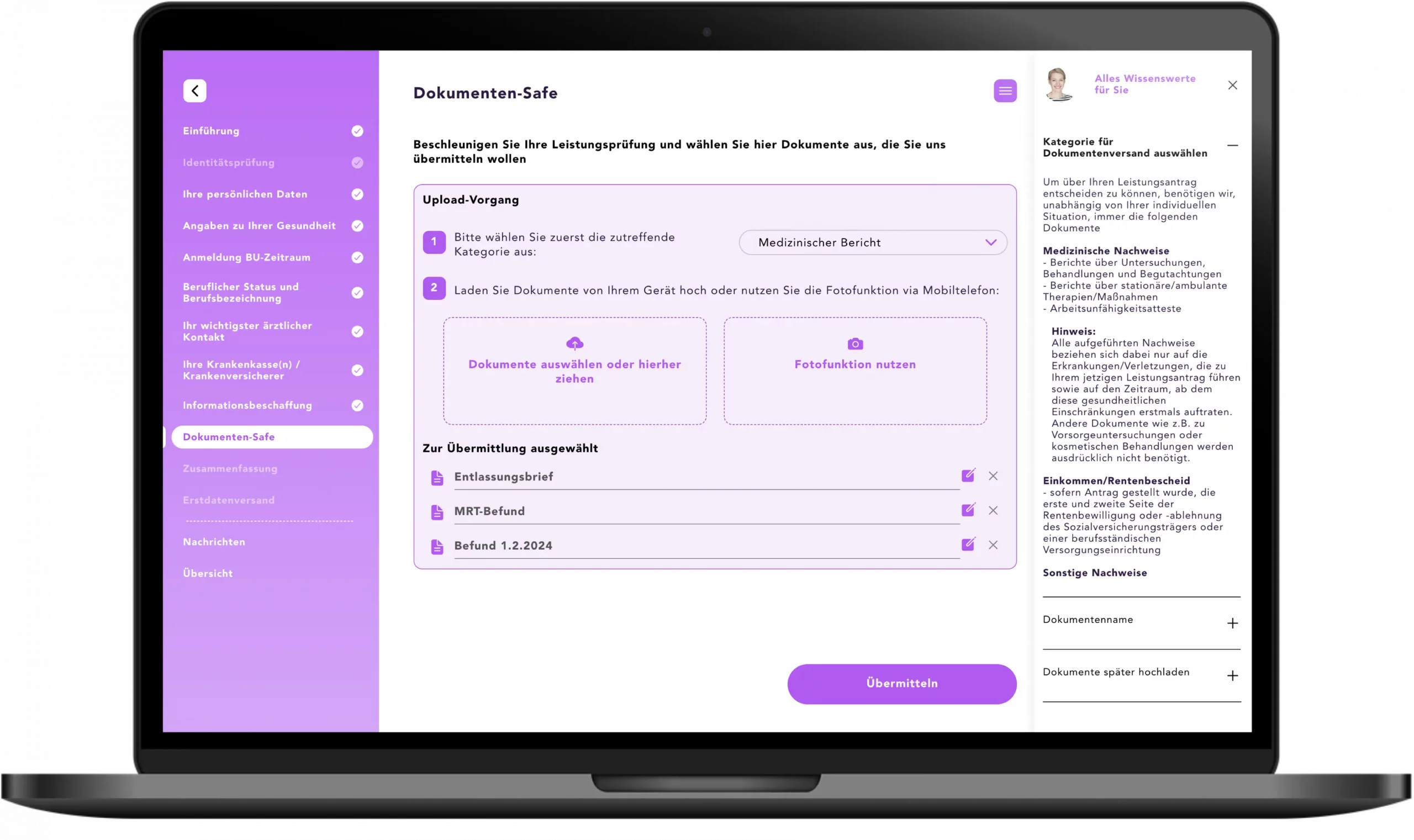 Dokumenten-Safe für Dateiupload in Proventem Claims